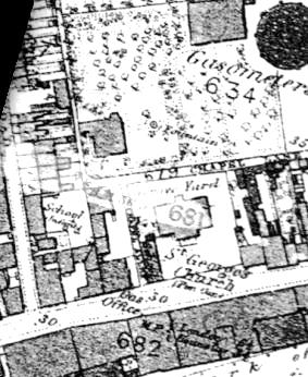 Section from 1865 OS Map showing St George's church and environs