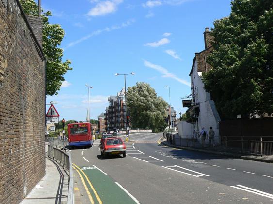 View along road into Brentford including Brentford Bridge