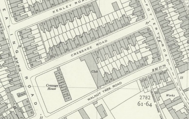 Ordnance Survey map from 1960 showing Cressage Road house numbers