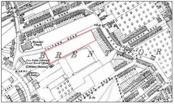 Annotated map showing site of pitch