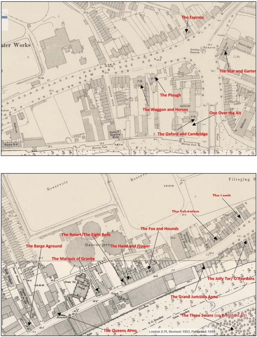 Maps showing 6 pubs and 11 pubs