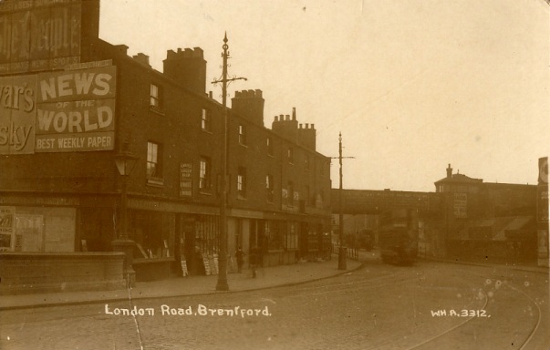 Sepia view of three-storey terrace shops