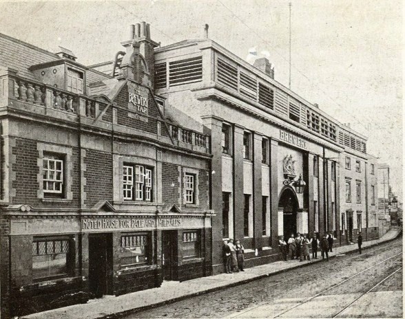 View of brewery buildings