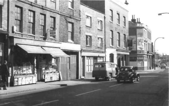 B/w photo of High Street shops