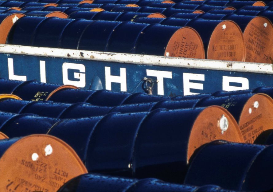 Barge loaded with drums