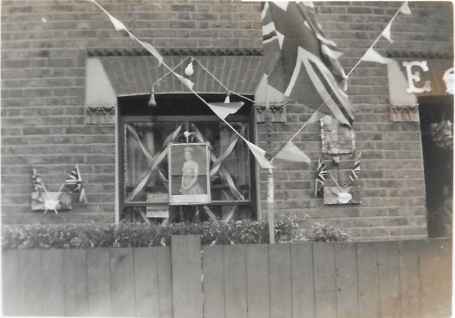 Front window decorated for Coronation